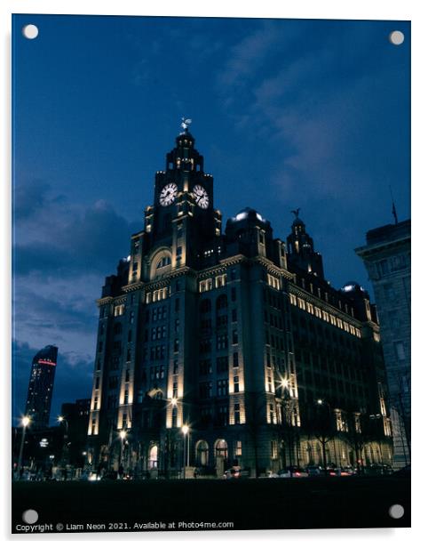 Liverpool's Liver Building at Dusk Acrylic by Liam Neon