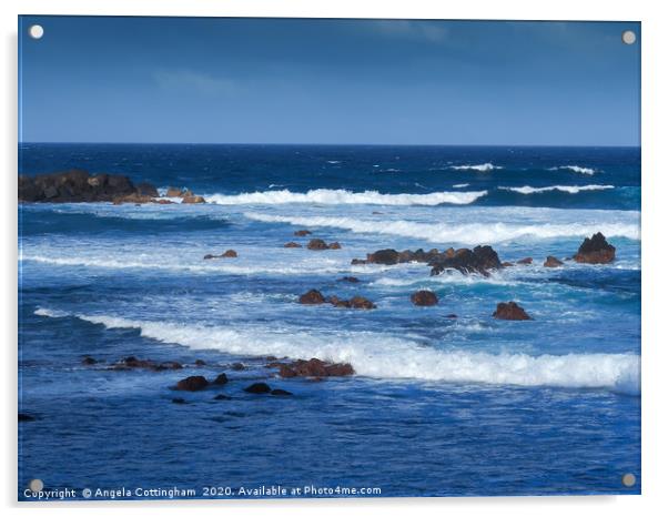 Waves at Puerto de la Cruz Acrylic by Angela Cottingham