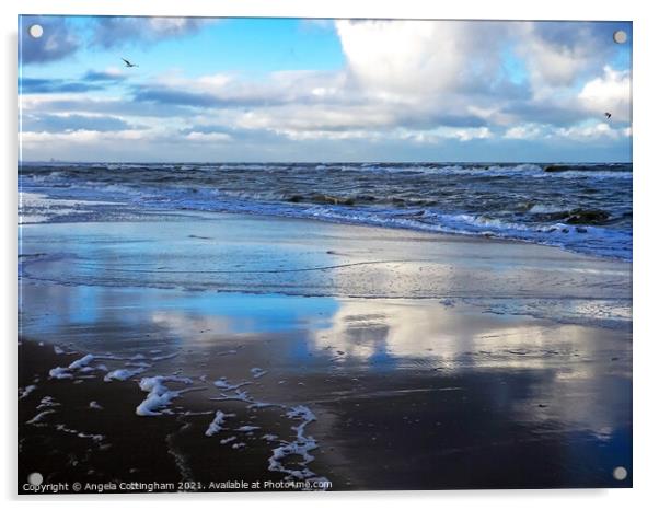 Reflections on Noordwijk Beach Acrylic by Angela Cottingham