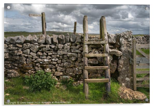 Ladder Stile over Dry Stone Wall in Yorkshire Dales with Finger Post Acrylic by Lewis Gabell