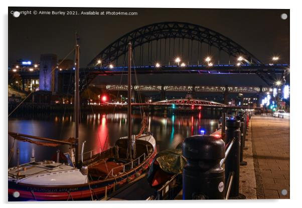 Tyne Bridges at Night Acrylic by Aimie Burley