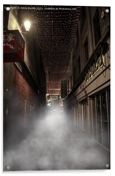 Foggy night in Newcastle  Acrylic by Aimie Burley