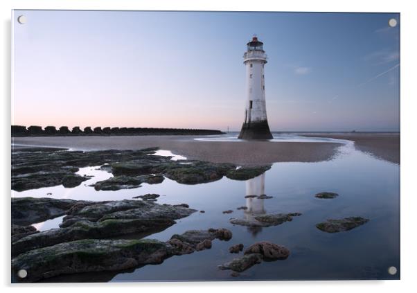 Perch Rock Lighthouse reflection, New Brighton Acrylic by Ann Goodall