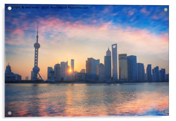 Pudong skyline at sunrise, from the Bund. Shanghai Acrylic by conceptual images