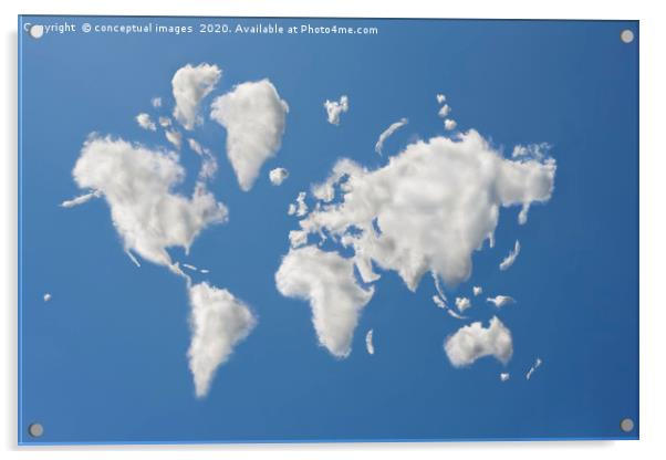 Clouds that have formed the shape of the world Acrylic by conceptual images
