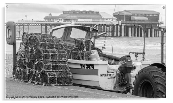 Fishing in Cromer, North Norfolk in black and white Acrylic by Chris Yaxley