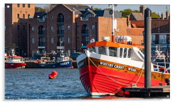 Whitby Crest fishing boat moored up in Wells-Next-The-Sea, Norfolk Acrylic by Chris Yaxley