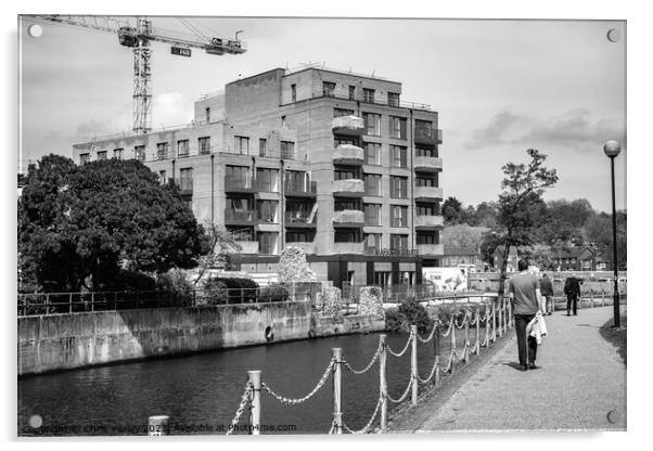 Flats under construction on the bank of the River Wensum, Norwich Acrylic by Chris Yaxley