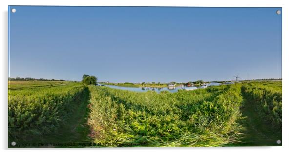 360 panorama on of the footpath along the River Thurne, Norfolk Broads Acrylic by Chris Yaxley