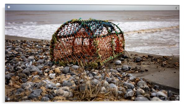 Crab fishing pot on Cromer beach, Norfolk coast Acrylic by Chris Yaxley