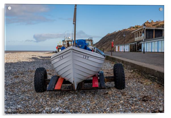 Front on view of fishing boat on Cromer beach, North Norfolk Coast Acrylic by Chris Yaxley