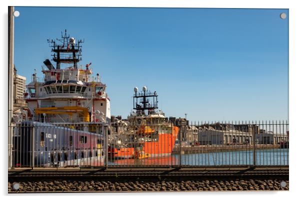 Large industrial boat in Aberdeen dockland area Acrylic by Chris Yaxley