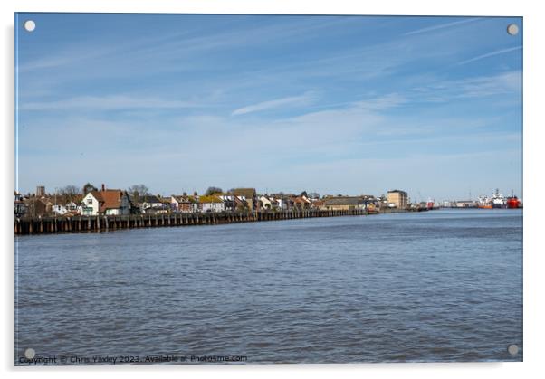 View down the River Yare towards the seaside towns of Great Yarmouth on the East and Gorleston on the West. Captured on a bright and sunny day Acrylic by Chris Yaxley