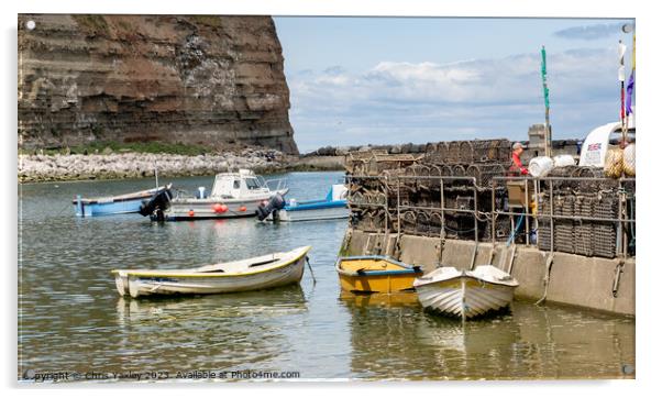 Fishing boats in Staithes Harbour Acrylic by Chris Yaxley