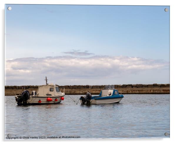 Staithes Harbour fishing boats Acrylic by Chris Yaxley