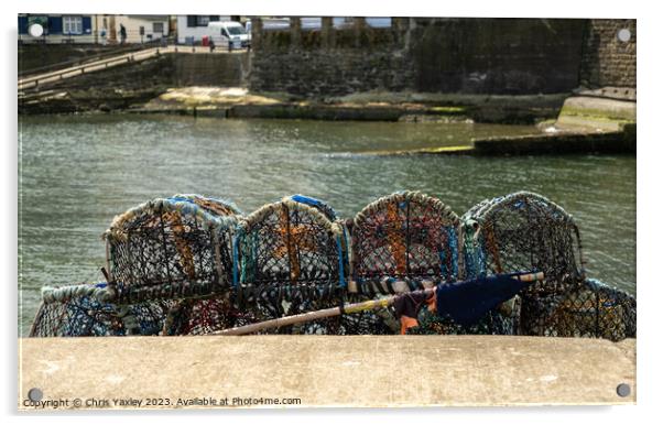 Crab pots in the fishing village of Staithes, North Yorkshire Acrylic by Chris Yaxley