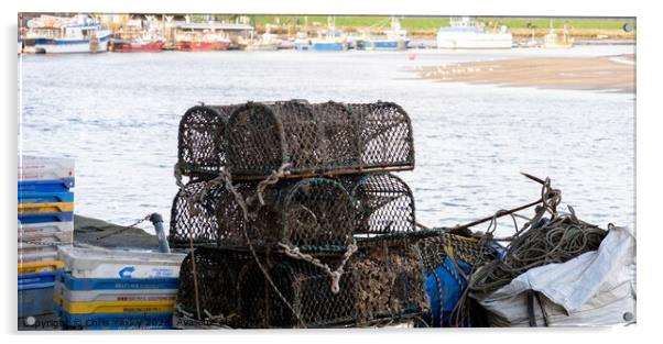 Crab and lobster pots on Wells-next-the-sea quayside Acrylic by Chris Yaxley