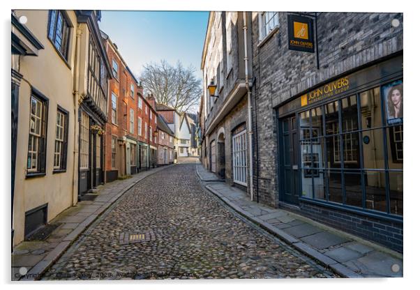 Elm Hill, a Tudor street in Norwich Norfolk Acrylic by Chris Yaxley