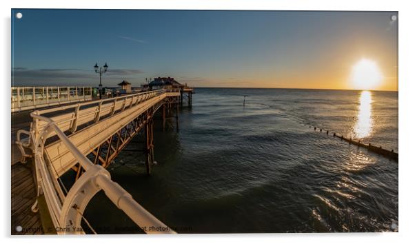 Fisheye view along Cromer Pier at sunrise Acrylic by Chris Yaxley