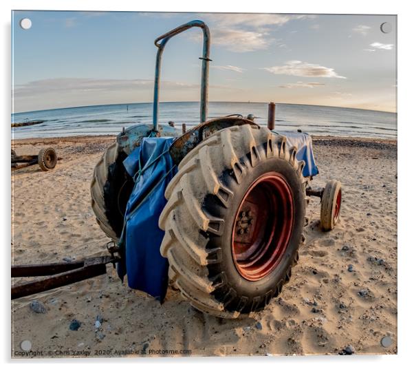 Closeup view of a tractor used for crab fishing on Acrylic by Chris Yaxley