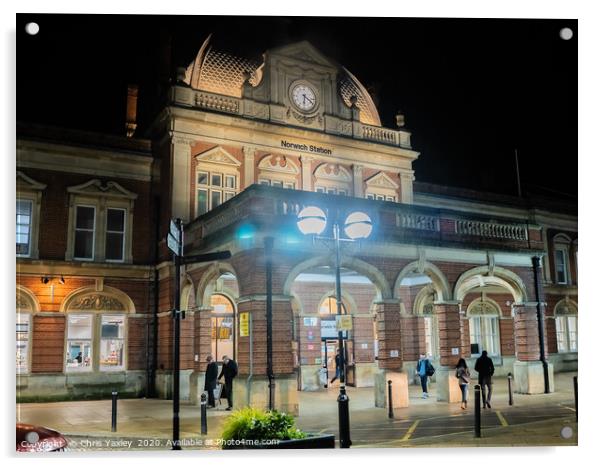 Norwich train station at night Acrylic by Chris Yaxley
