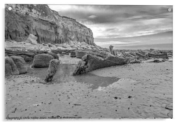 Hunstanton beach wreck bw Acrylic by Chris Yaxley