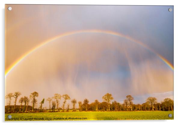 Rainbow over stormy sky in rural Brittany Acrylic by Laurent Renault