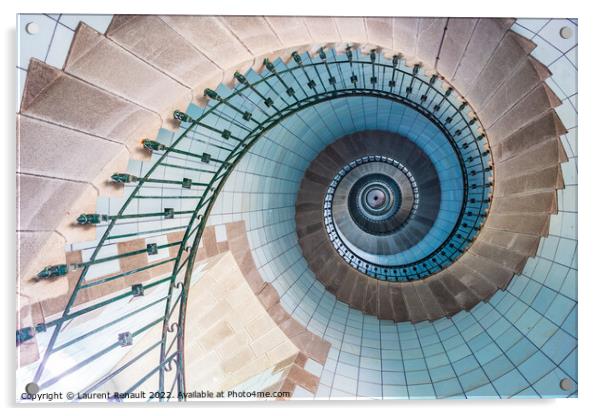 Spiral stairs and blue opaline inside the lighthouse Acrylic by Laurent Renault