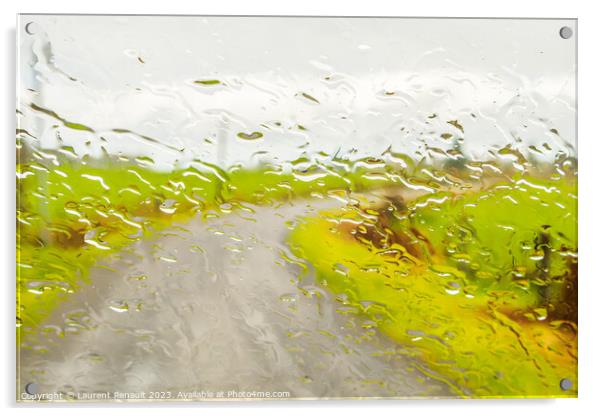 Abstract image of rural road, through the wet window Acrylic by Laurent Renault