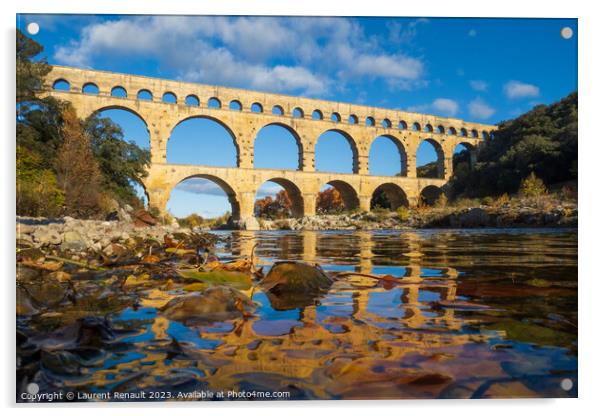 The Pont du Gard viewed from the river. Ancient Roman aqueduct b Acrylic by Laurent Renault