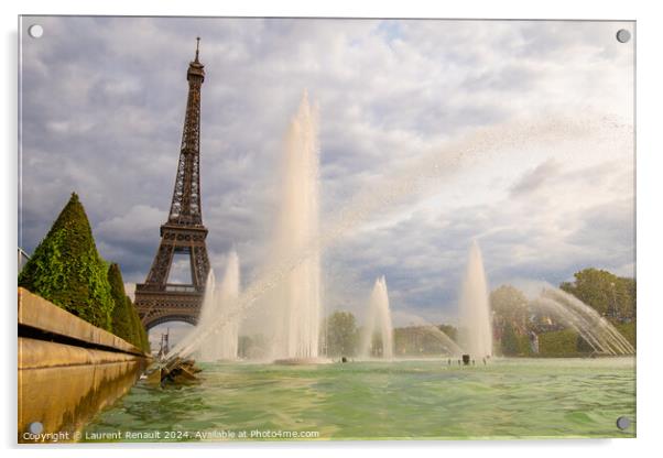 Eiffel Tower viewed through the Trocadero Fountains in Paris Acrylic by Laurent Renault