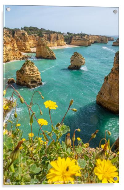 Vertical view over cliffs and ocean near Lagoa, Algarve, Portuga Acrylic by Laurent Renault