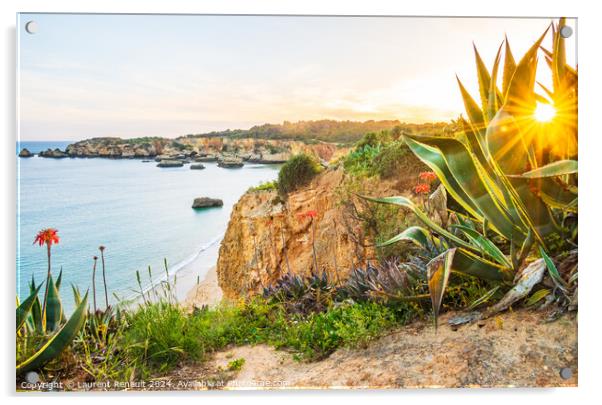 Praia do Alemão overlooked from the rugged flowery coastline  n Acrylic by Laurent Renault