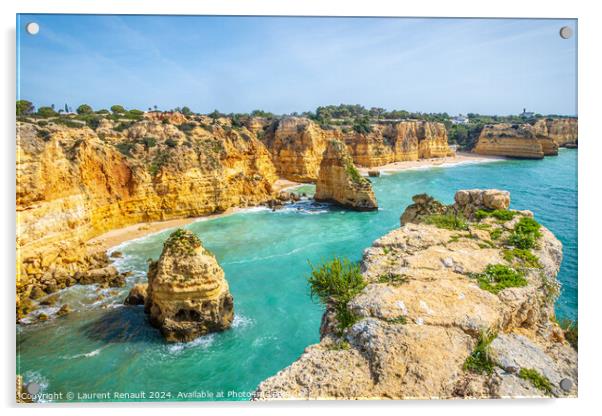 Spectacular cliffs and beach photographed near Praia da Marinha  Acrylic by Laurent Renault