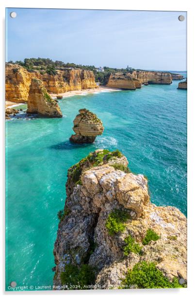 Vertical photography of spectacular cliffs near Marinha beach an Acrylic by Laurent Renault