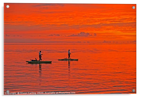 Kayak Anglers At Sunrise Acrylic by Shaun Carling