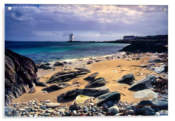 A view towards the Carraig Fhada Lighthouse, Kilnaughton Bay, Islay Acrylic by Navin Mistry
