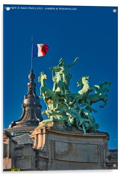 The French Flag and statue on the Pont Alexandre III Acrylic by Navin Mistry