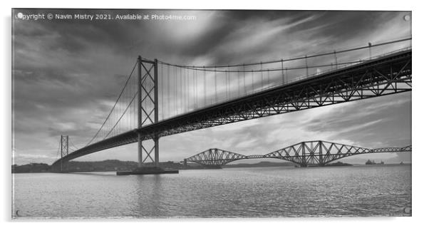 The View of the Forth Road Bridge and Forth Bridge  Acrylic by Navin Mistry