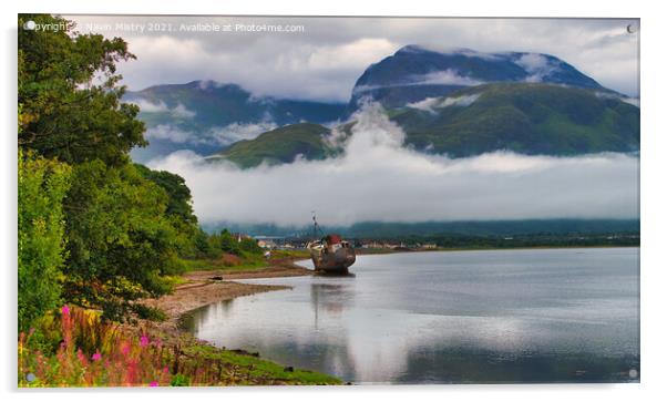 Loch Linnhe and the Corpach Wreck  Acrylic by Navin Mistry