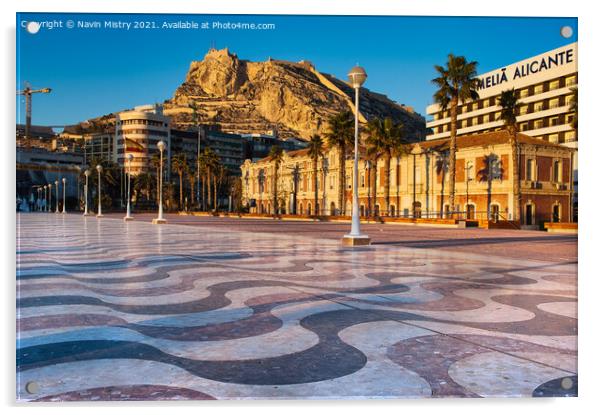 A view of Alicante Castle from the Marina  Acrylic by Navin Mistry