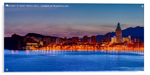 Poniente Beach Panorama, Benidorm, Spain Acrylic by Navin Mistry