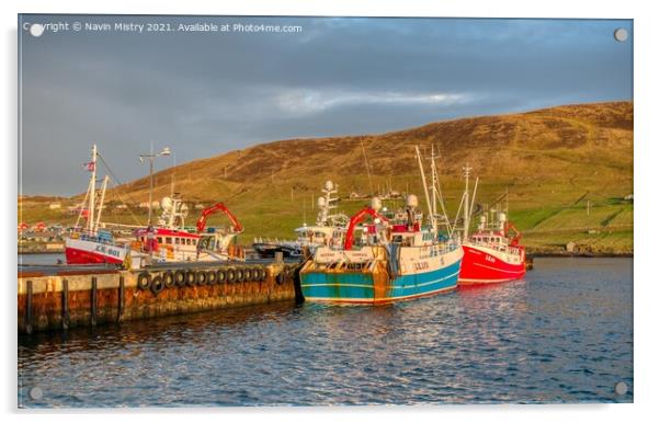 Fishing Boats in Scalloway Harbour, Shetland Isles Acrylic by Navin Mistry