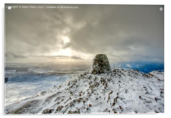 The summit of Ben Vrackie in Winter Acrylic by Navin Mistry