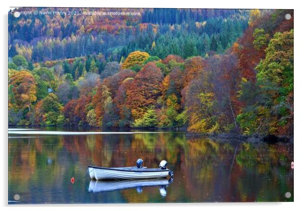  A small boat in Loch Faskally in Autumn  Acrylic by Navin Mistry