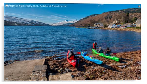 Kayakers on Loch Tay at Kenmore, Perthshire in Win Acrylic by Navin Mistry