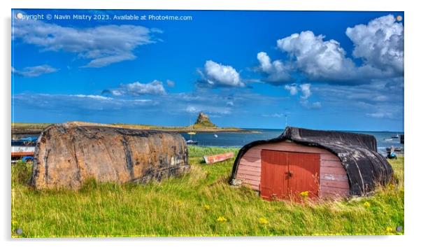 Fishermans Sheds on Lindisfarne Island Acrylic by Navin Mistry