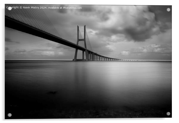 Vasco da Gama Bridge, Lisbon, Portugal  Acrylic by Navin Mistry