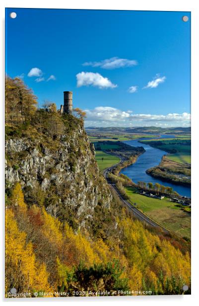 A View of Kinnoull Hill and the River Tay in Autum Acrylic by Navin Mistry
