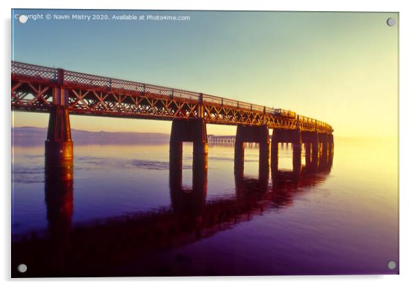 Tay Rail Bridge at Sunset Acrylic by Navin Mistry